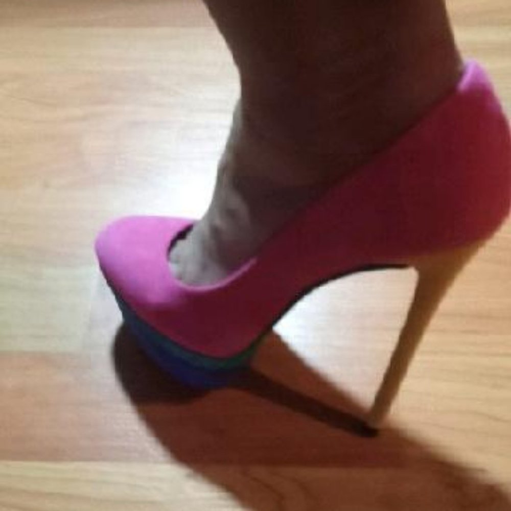 Brian Atwood multicolor suede platform pumps